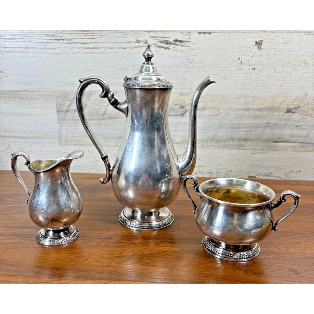 Vintage International Silver Co Silverplate Coffee Set Camille 1940's Lot of 3